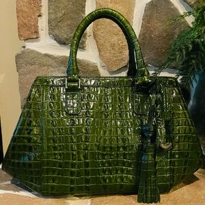Brahmin Arden LaScala Tasseled Satchel Ivy Green Leather